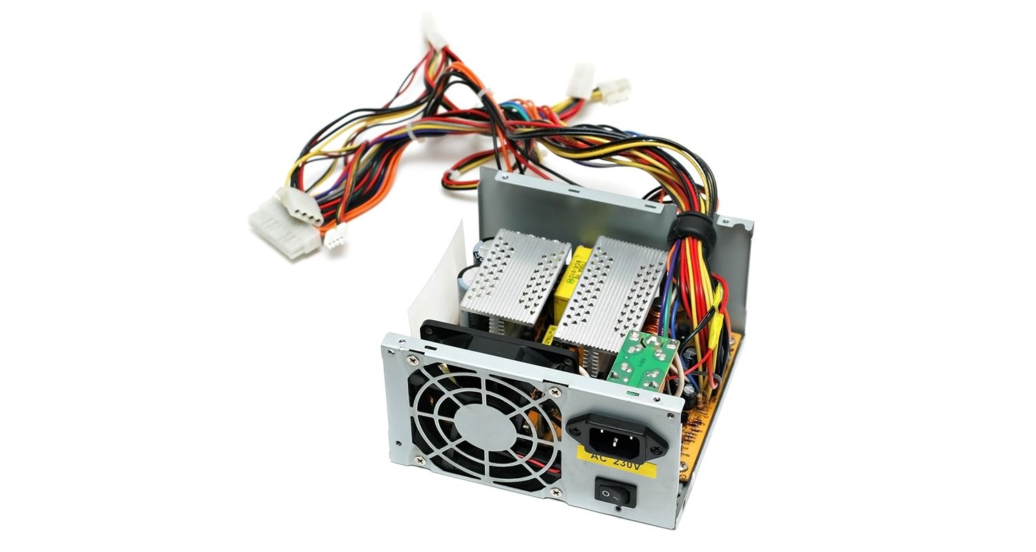 Computer power supply unit (PSU) on a white background